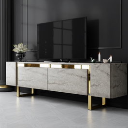 Hanah Home Mueble para TV Travertino y Oro